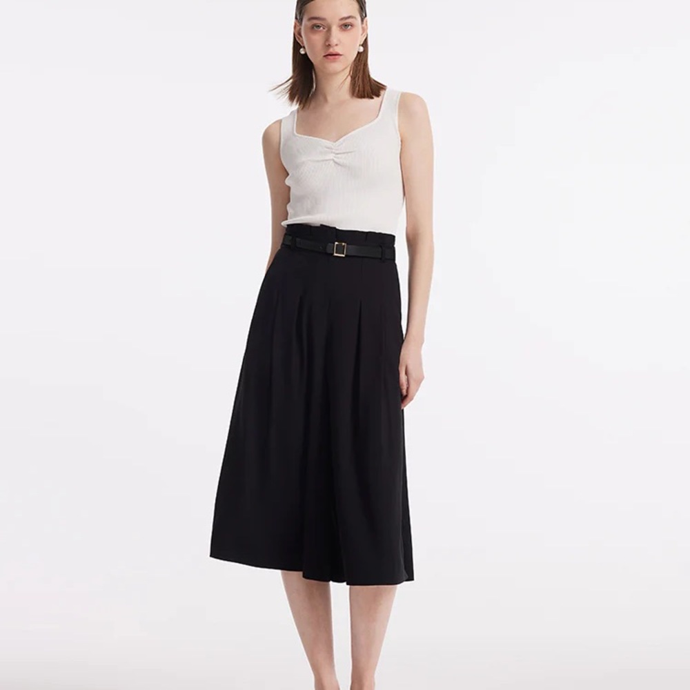Goelia Acetate Mid-Calf Women Culottes With Leather Belt